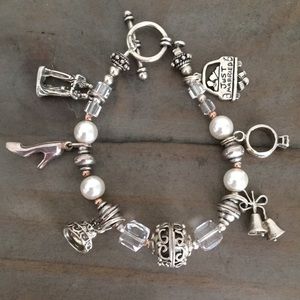 Wedding theme sterling silver charm bracelet NEW